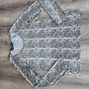 Norma Kamali Scoop Neck Python Snakeskin Print Long Sleeve Stretch Top XXL